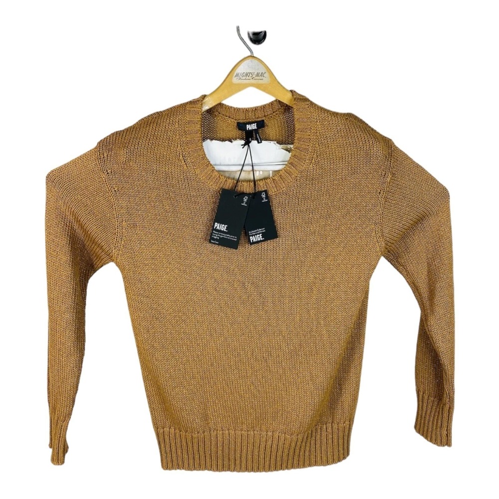 PAIGE BEA‎ Womens Metallic Camel Brown Knit Crew-Neck Long Sleeve Sweater S NWT